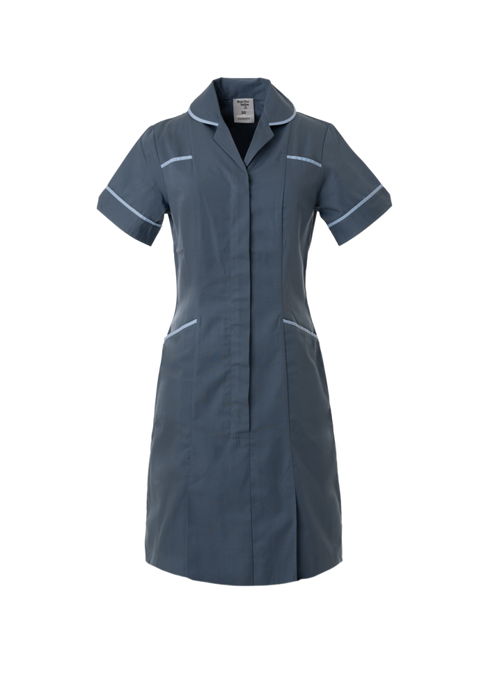 Red Trim Tunic Dress Nurses Care Assistants etc  Uniforms Grey Stripe